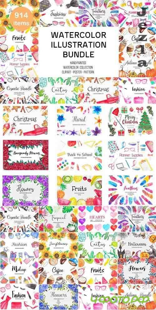 Watercolor Illustration Bundle - 4909545