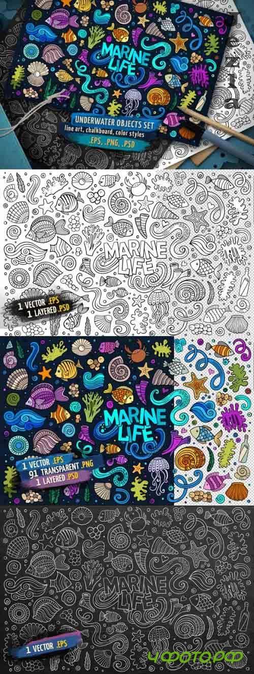 Underwater - Sea Life Doodle Objects & Elements Set - 637086 Underwater - Sea Life Doodle Objects & Elements Set - 637086