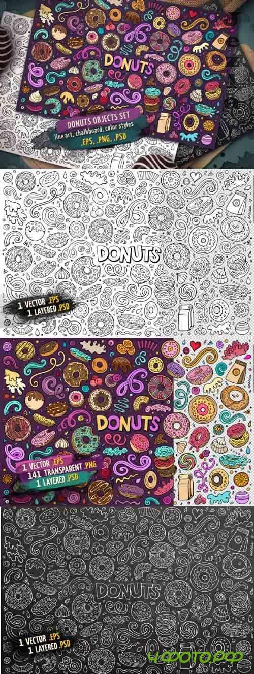 Donuts Doodles Objects & Elements Set - 2674063