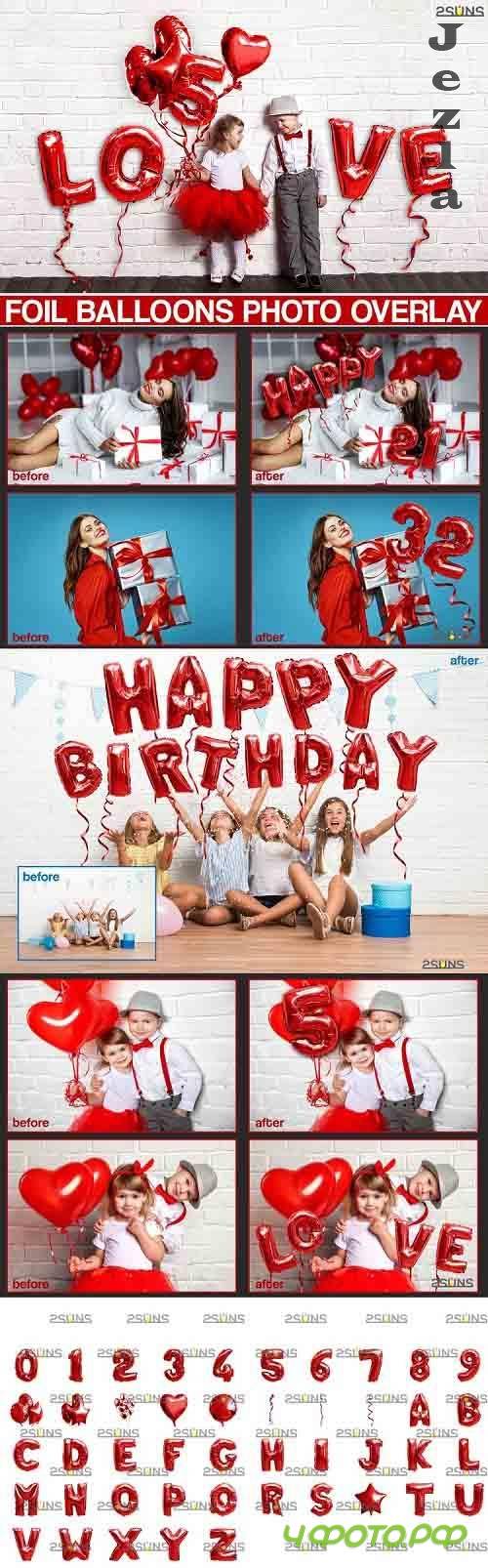 45 Foil Number Balloons Alphabet Photoshop Overlays Red - 571824