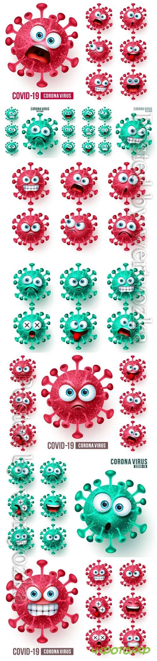 Corona virus emoticons vector set