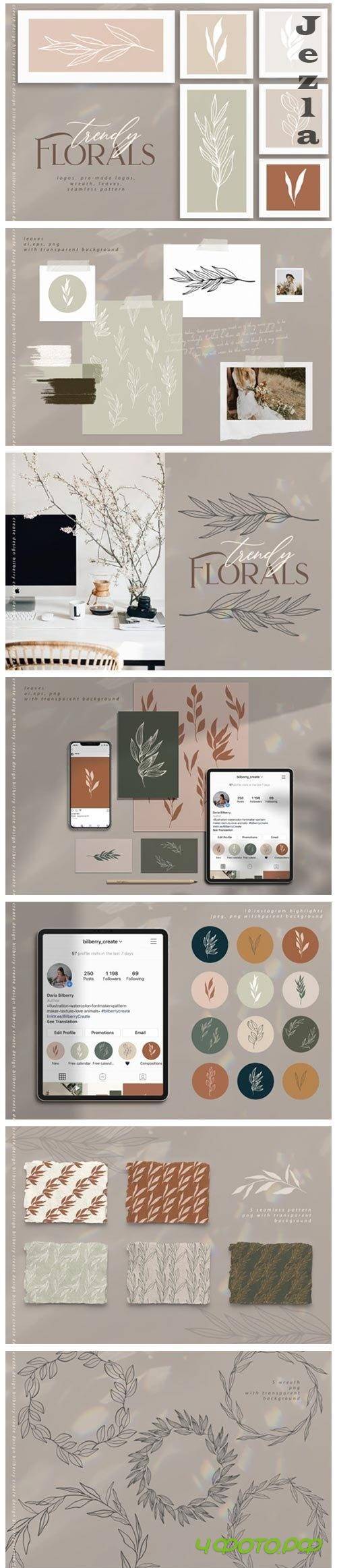 Trendy Florals graphic art set - 4839068