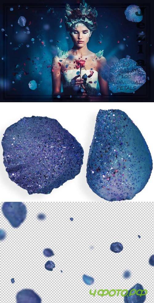 Glitter Blue Petals Overlays