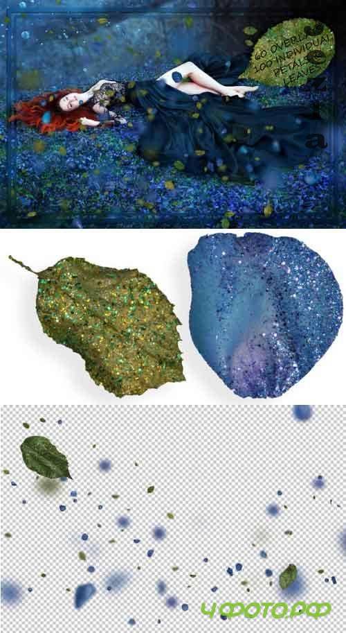 Glitter Blue Petals & Leaves Overlays