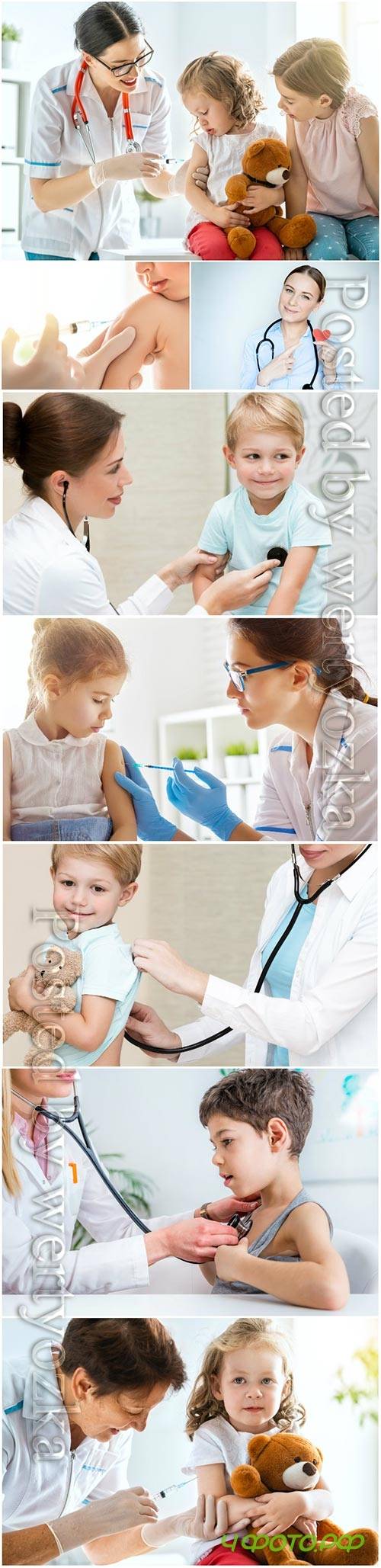 Children's doctor and children stock photo