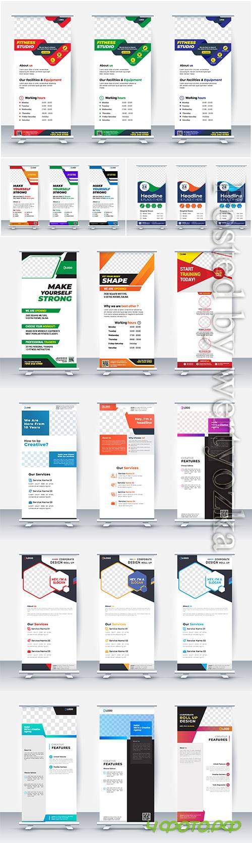 Business roll up banner stand poster, brochure flat design template creative concept