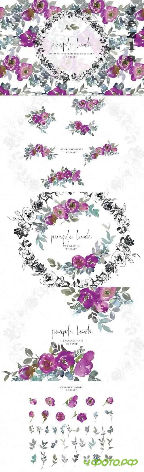 Watercolor Purple Floral Clipart Set - 5006909 Watercolor Purple Floral Clipart Set - 5006909