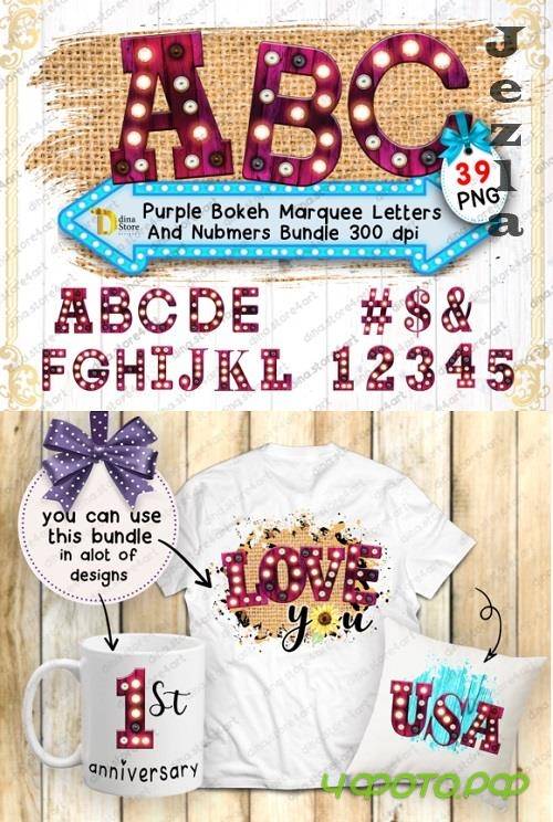 Bundle of Purple Bokeh Marquee Letters