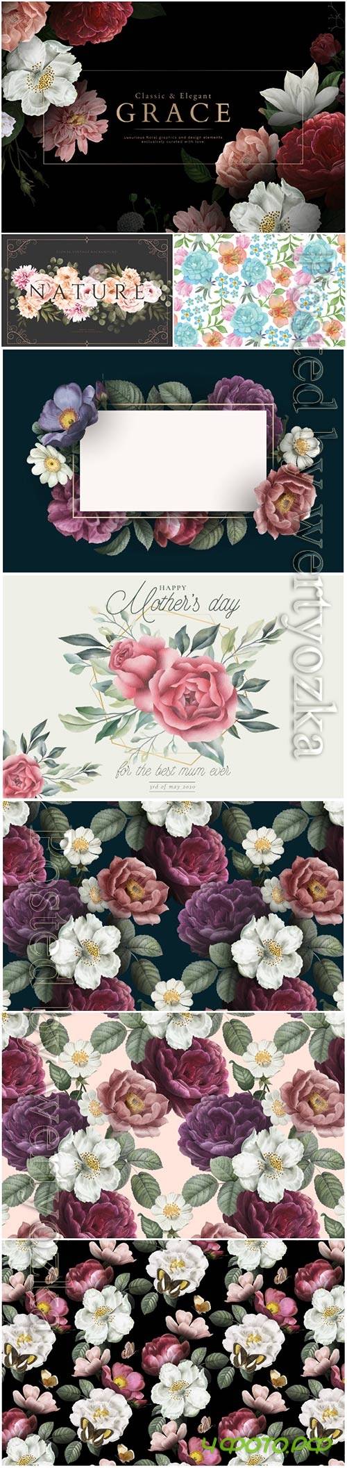 Beautiful vector backgrounds with roses and flowers