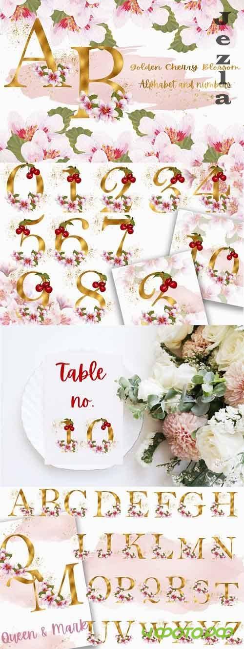 Golden Cherry Blossom Alphabet and Numbers - 676261