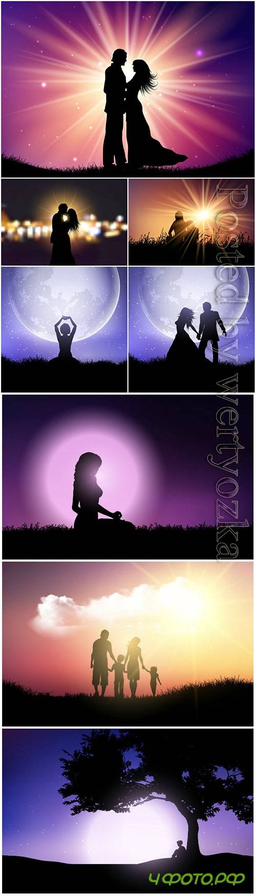 Silhouettes of people on a background of the night sky
