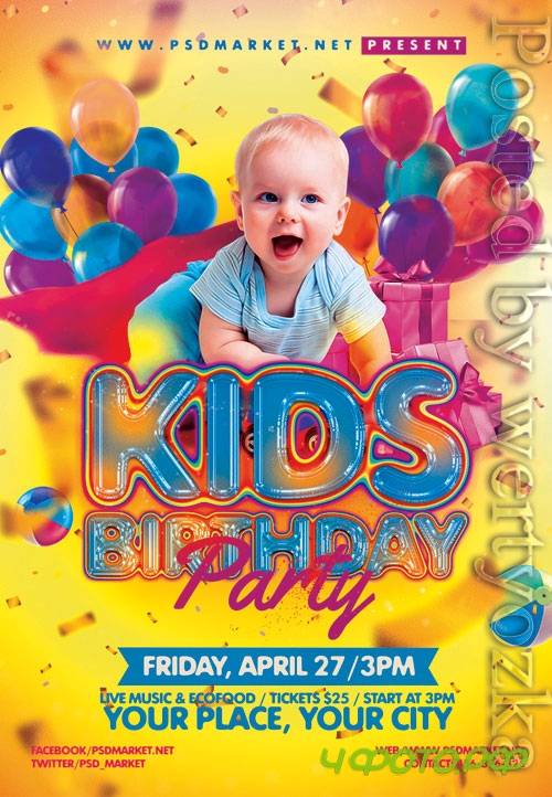 Kids birthday event - Premium flyer psd template