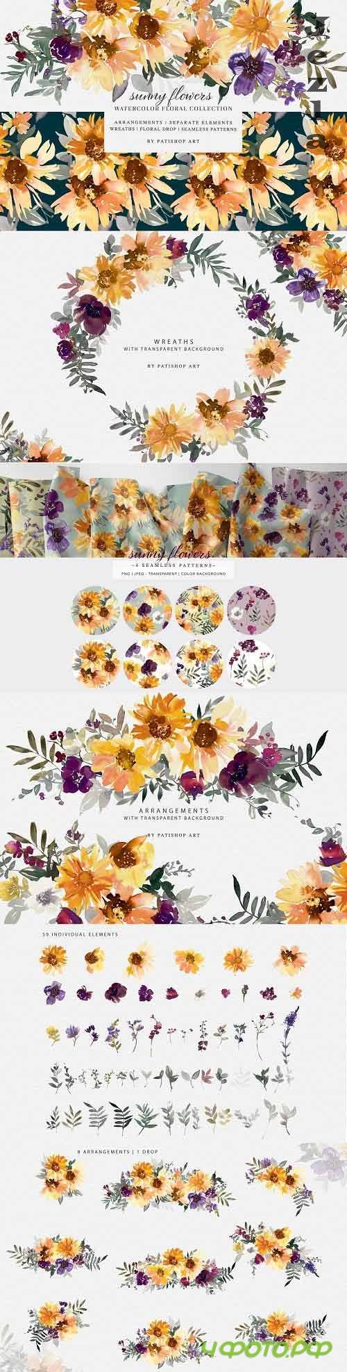 Watercolor Sunflower Clipart Set - 5158957 Watercolor Sunflower Clipart Set - 5158957