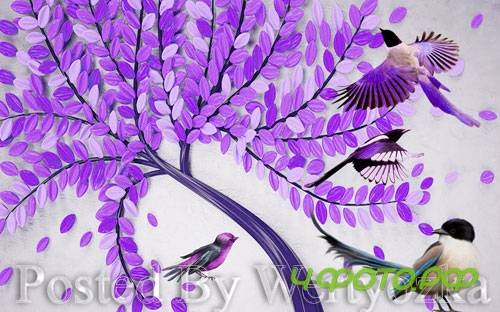 3D psd models modern beautiful hand painted embossed fortune tree bird tv background wall