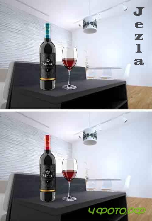Wine Bottle and Glass Mockup with Room Scene 364552193