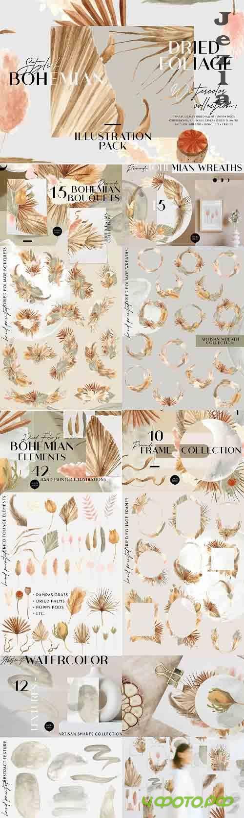 Bohemian Dried Foliage Illustration - 5185197