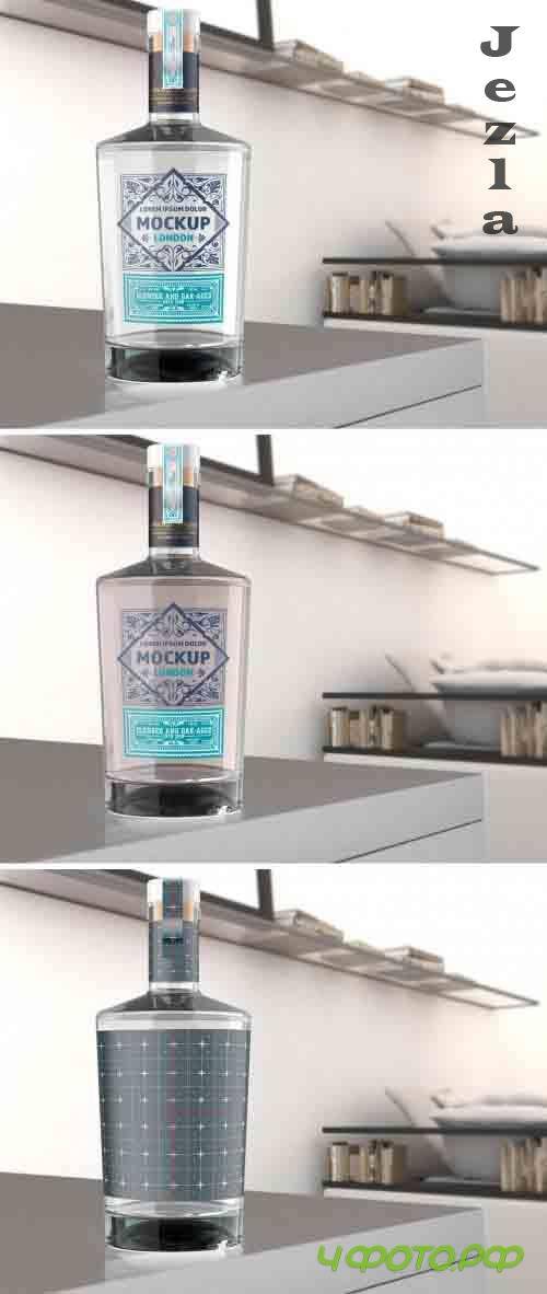 Clear Glass Gin Bottle Mockup with Room Scene 364551433
