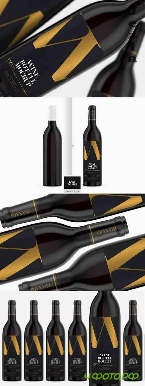 Dark Glass Wine Bottle Mockup - 5001897