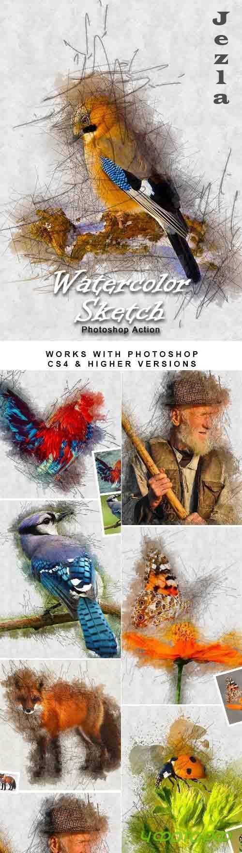 Watercolor Sketch Photoshop Action 27360743