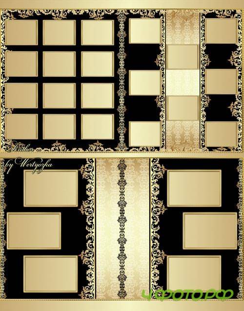 Stylish photo album with beautiful gold patterns design