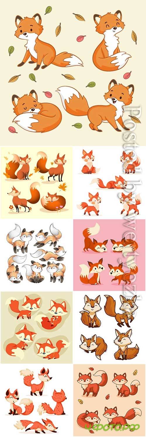 Hand drawn fox collection vector illustration