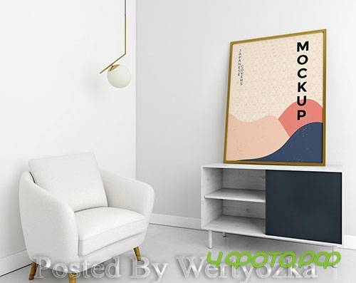 Front view living room assortment with frame mock-up