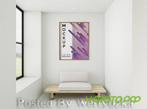 Front view minimalist home arrangement with frame mock-up