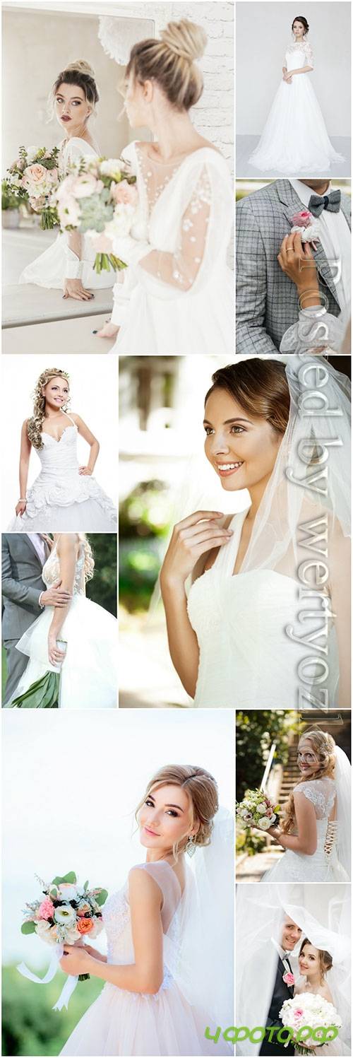 Beautiful bride and groom, wedding stock photo set