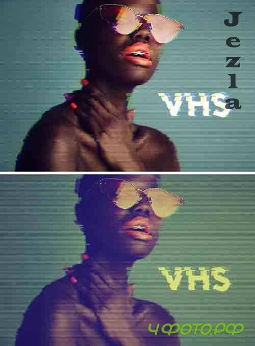 Retro VHS Glitch Photo Effect Mockup 369277545