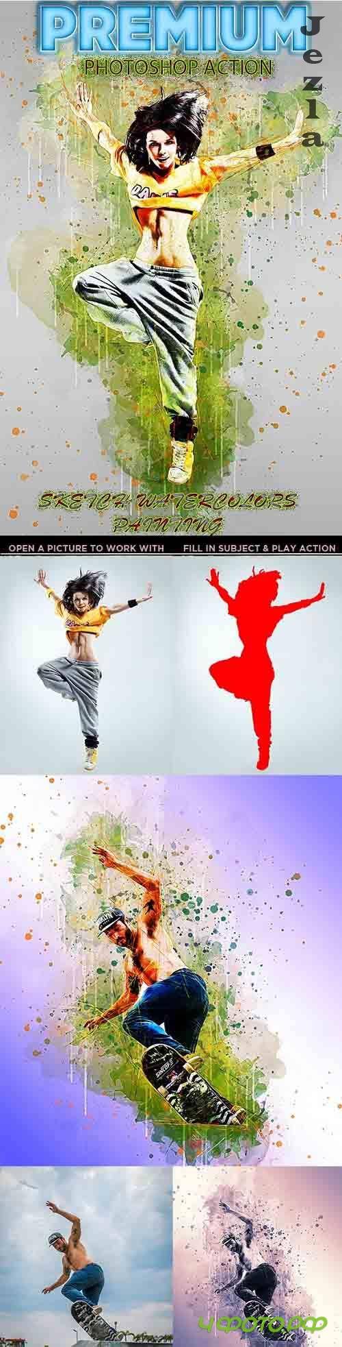 Watercolor Sketch Painting Photoshop Action 26882049