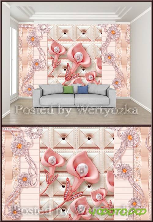 3D psd background wall luxury three dimensional pink pearl flower