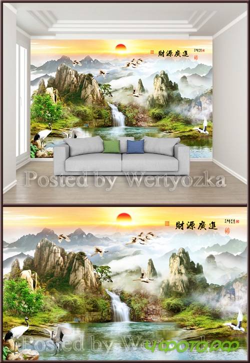 3D psd background wall chinese landscape