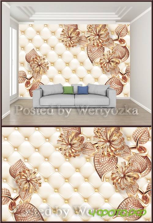 3D psd background wall jewels soft leaf