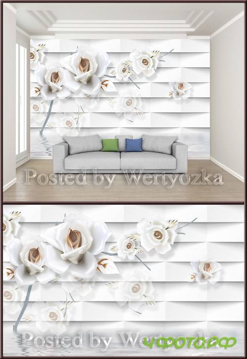 3D psd background wall white minimalist embossed rose