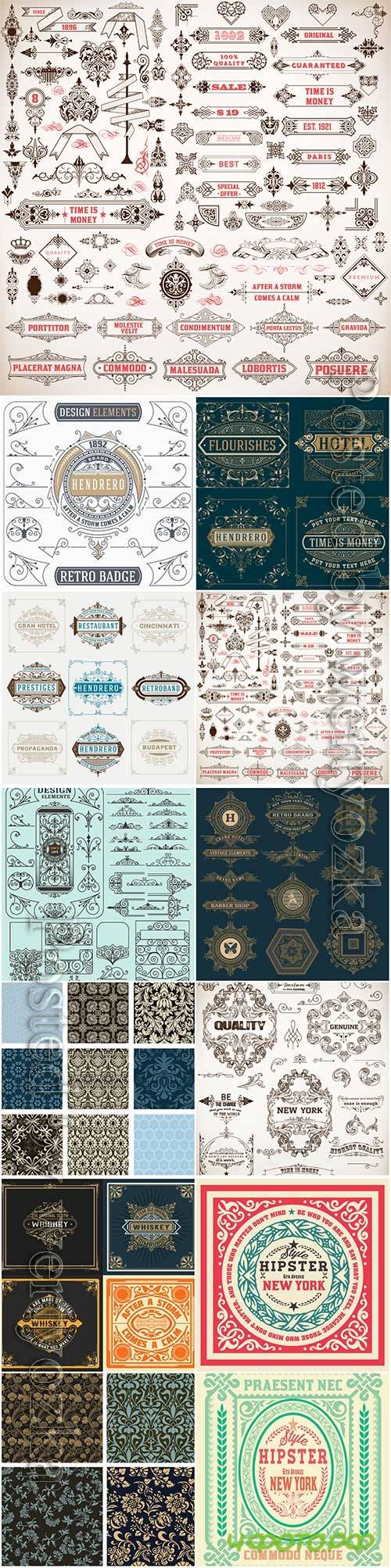 Vector vintage labels, emblems, logos, ribbons, patterns # 5