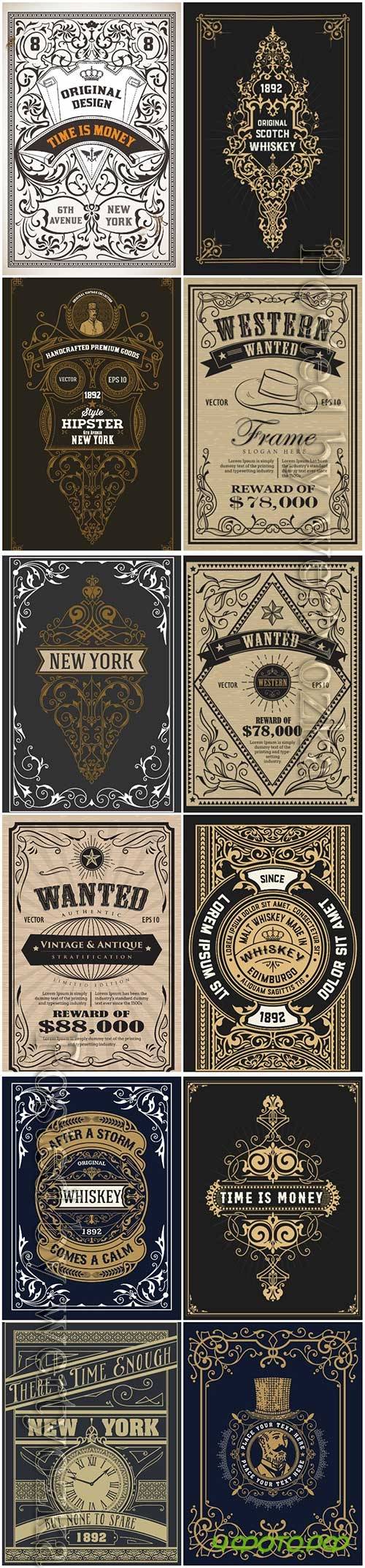 Vector vintage labels, emblems, logos, ribbons, patterns # 4