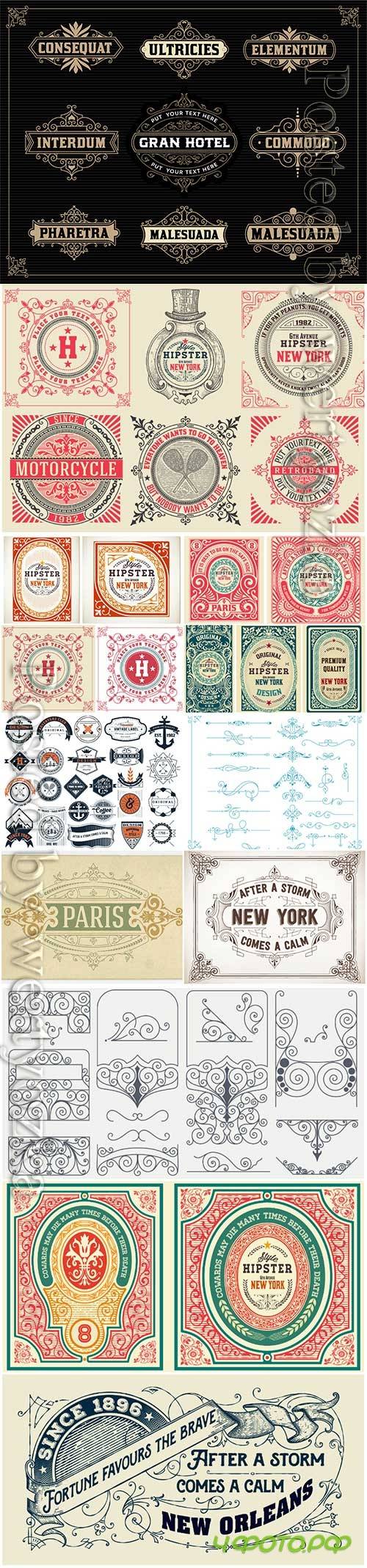 Vector vintage labels, emblems, logos, ribbons, patterns # 17