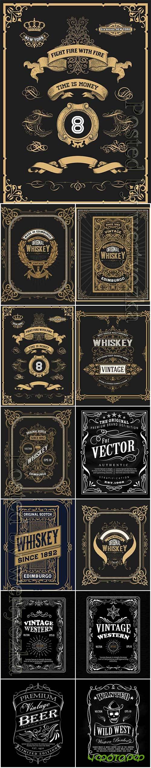 Vector vintage labels, emblems, logos, ribbons, patterns # 14
