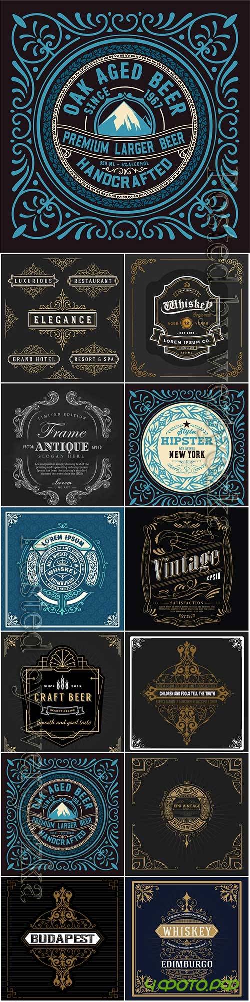 Vector vintage labels, emblems, logos, ribbons, patterns # 12
