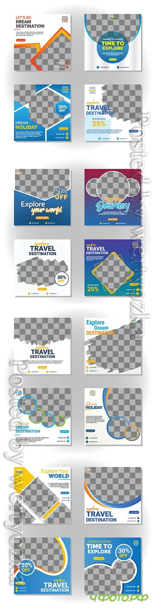 Travel social media post card template