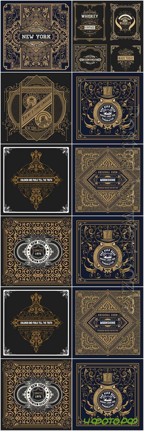 Retro labels and scrolls, ornaments, frames vector