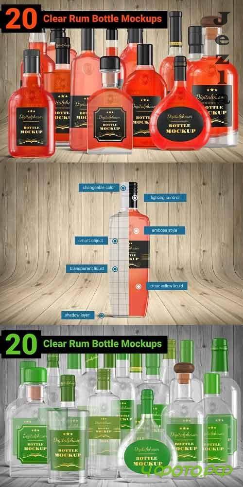 20 Clear Rum Bottle Mockups Bundle 4562155