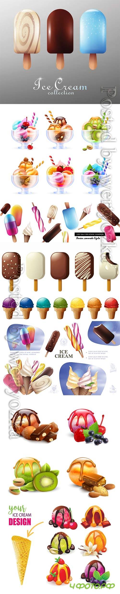 Realistic fresh ice cream vector template design