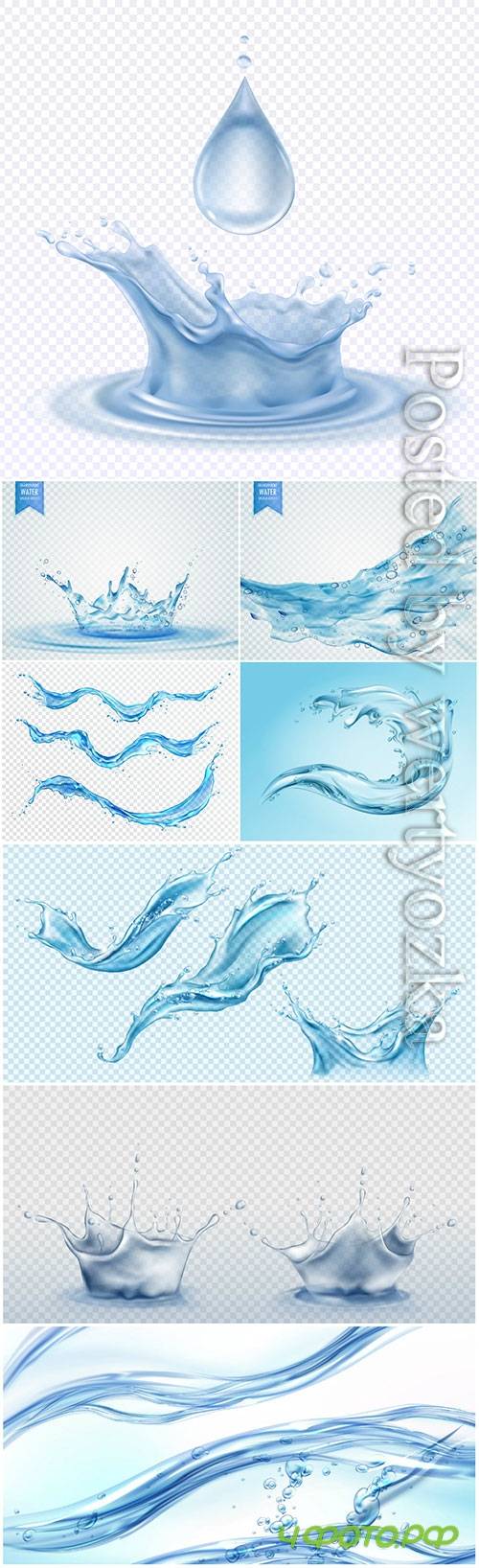 Water bottle ad banner, flask with drink, splashing water drops in vector # 2