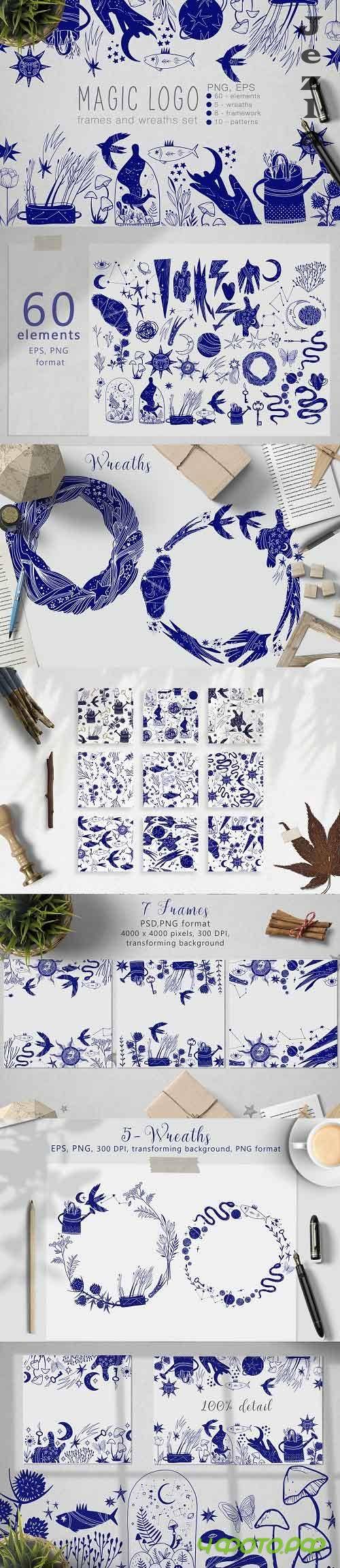 Magic logo frames and wreaths set - 5351798