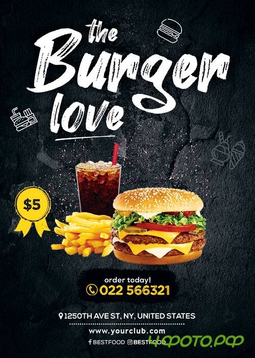 Burger love psd flyer template