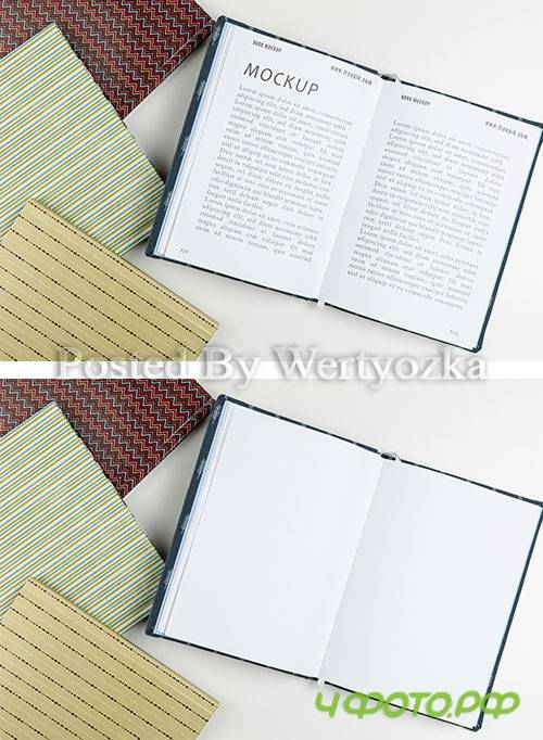 Flat lay open empty book and agendas