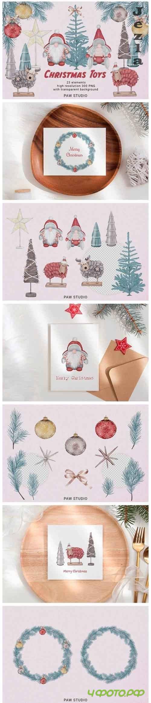 Gnomes Tree Wreath Deer Sheep Holiday Clipart - 1018003