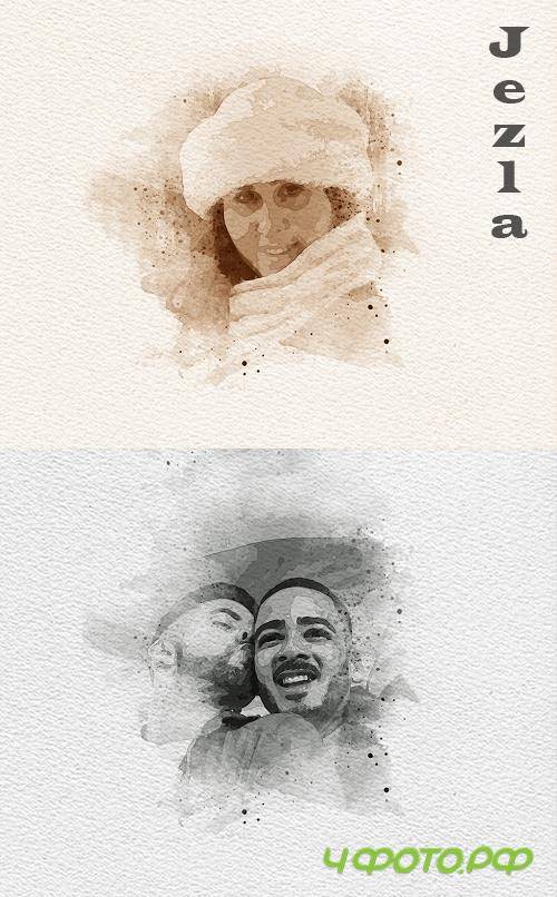 Vintage Watercolor Photo Effect Mockup 391348247