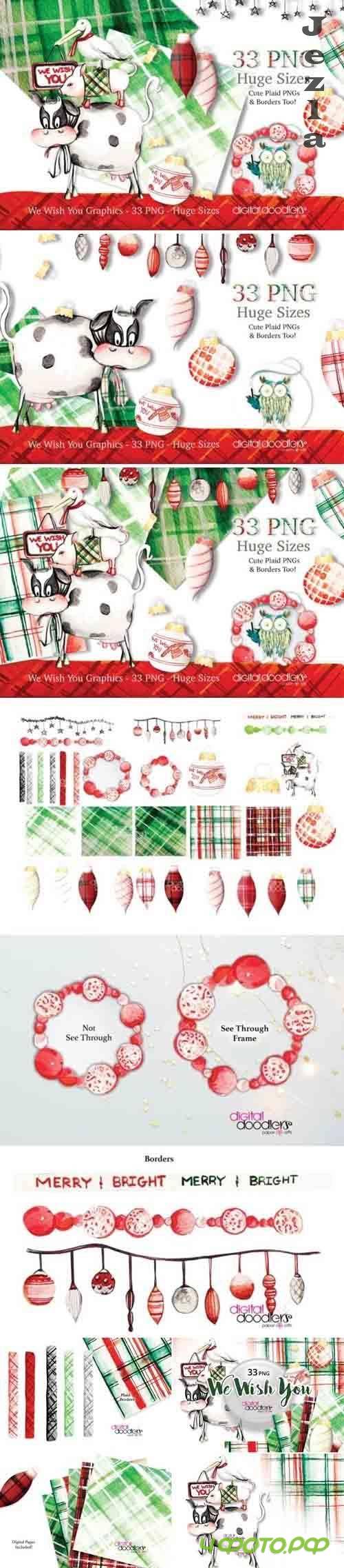 We Wish You -  Watercolor Christmas Graphic - 385181
